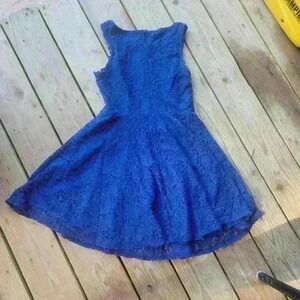 city studio  cobalt blue sleeveless mini fit and flare lace floral dress